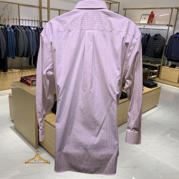 Jos. A. Bank Dress Shirt - 17.5x35, White w/Blue Stripes, Button Down Collar - Picture 7 of 8